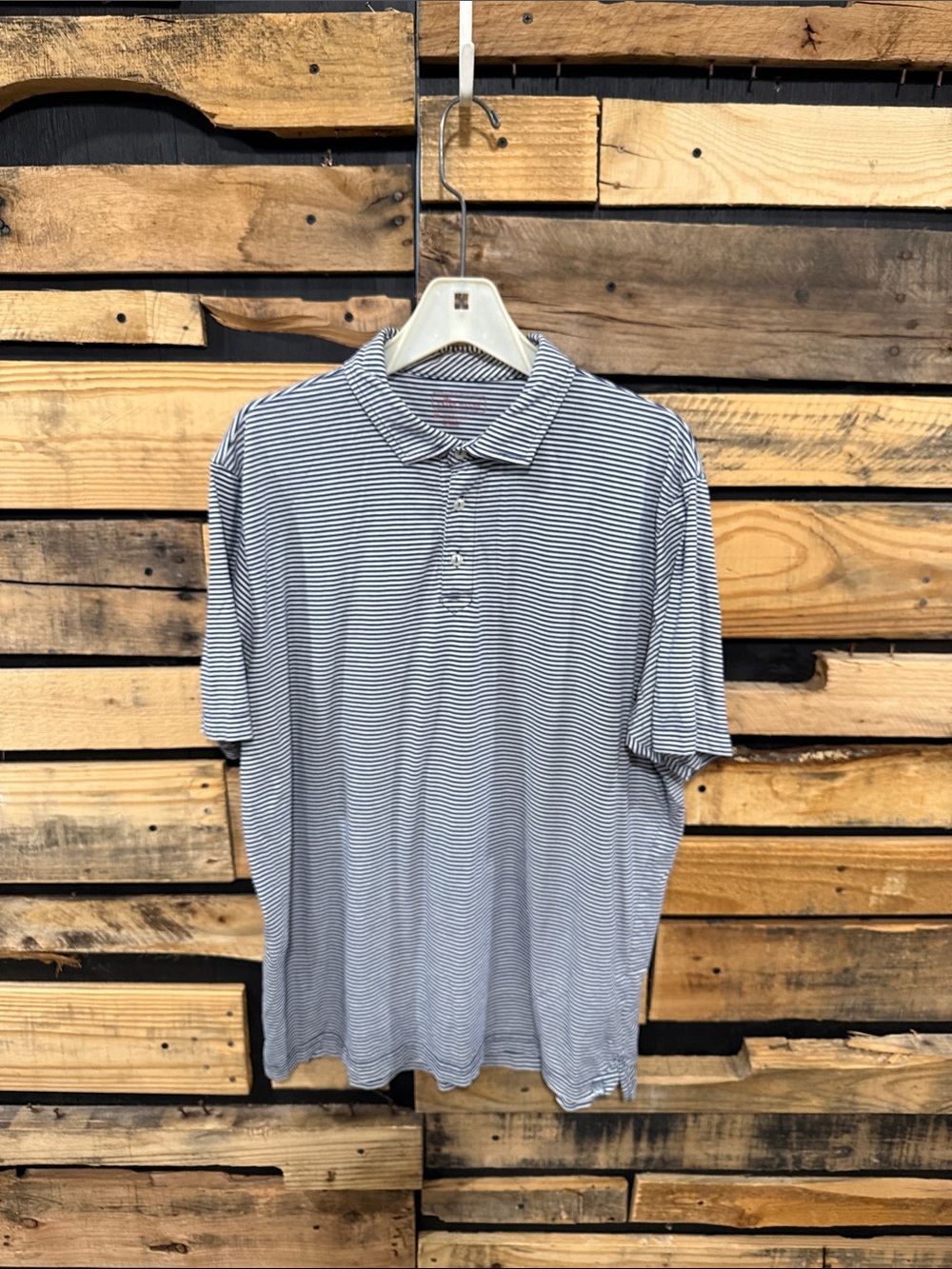Peter Millar Navy And White Striped Pima Cotton Performance Polo Mens Size XL